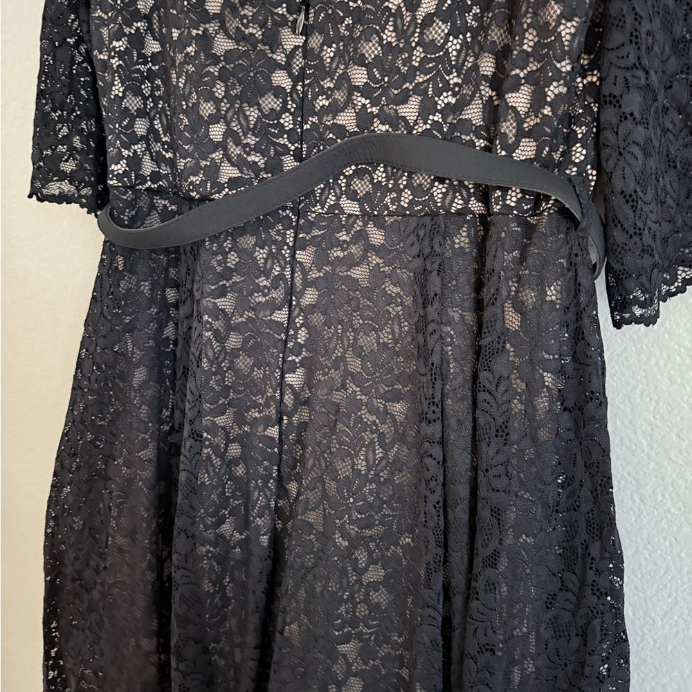 City Chic Plus Size Lace Lover Black High Low Dress Midi Belt - Picture 6 of 9
